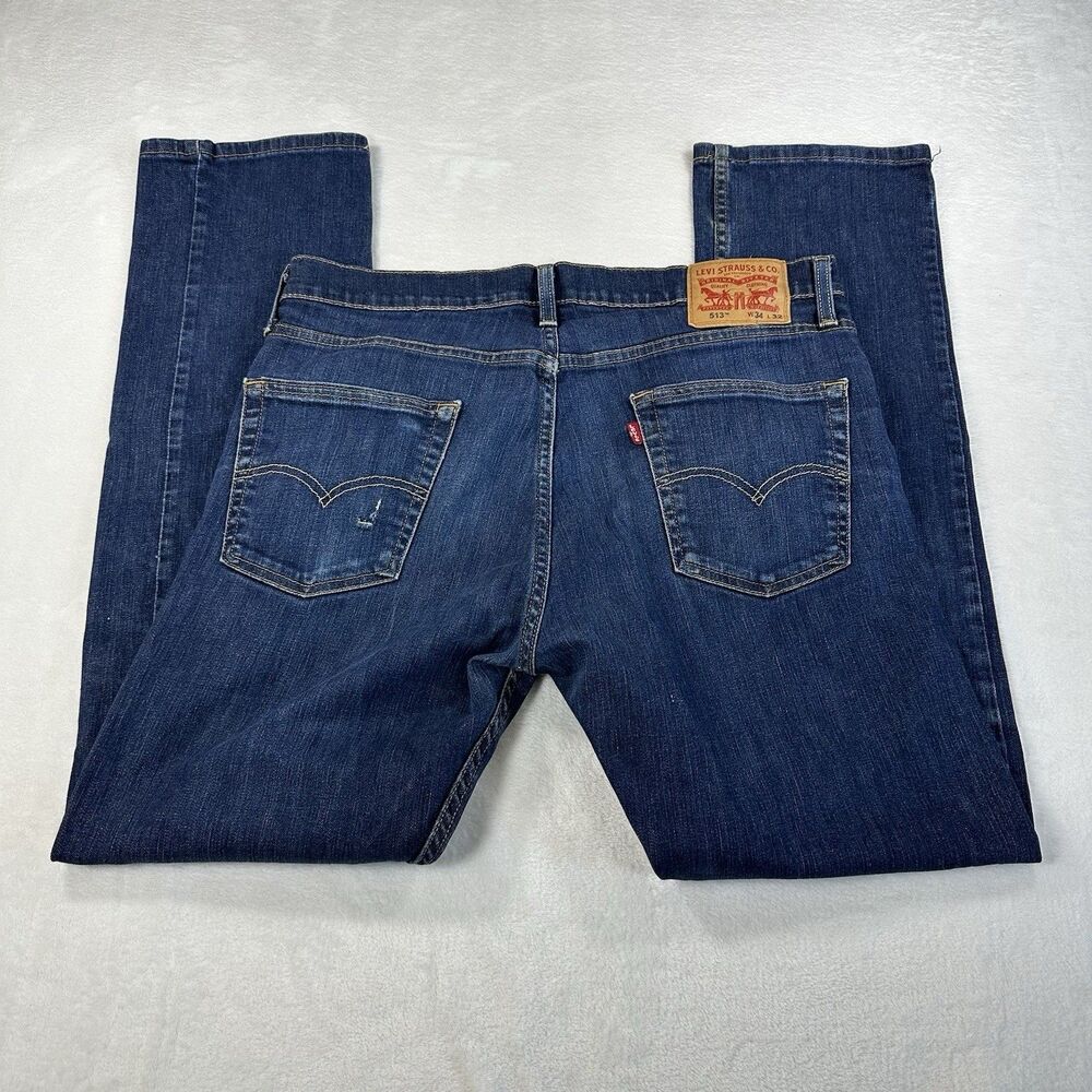 Levis 513 Jeans Men 34x32 Slim Straight Medium Wash Stretch‎ Denim Red Tab